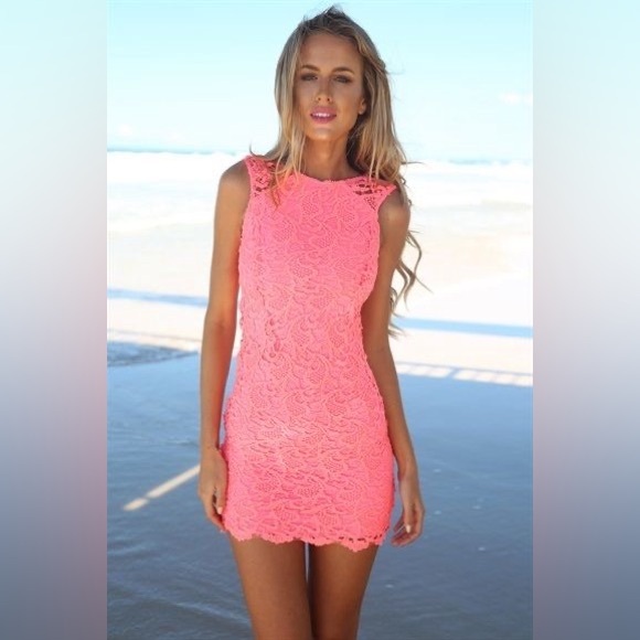 Neonét Dress by Sabo Skirt | Hot Pink Crochet Bodycon | Size US 4 - Picture 2 of 7